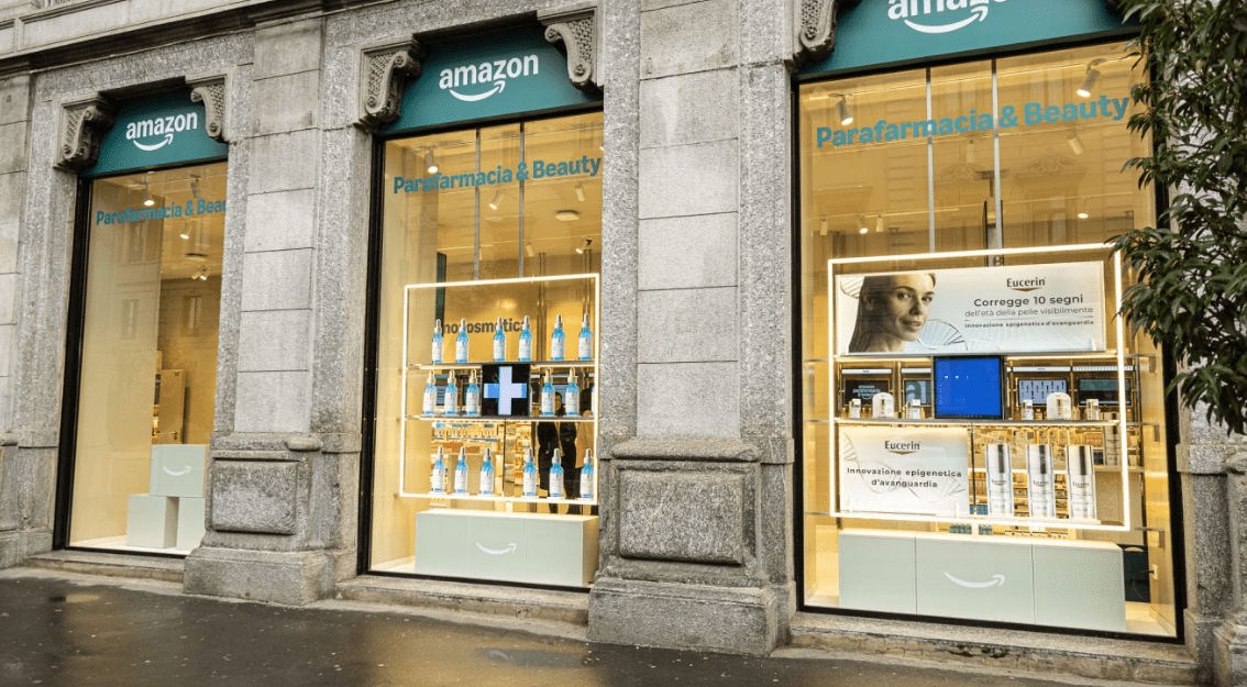 Exterior of new Amazon parapharmacy in Milan.