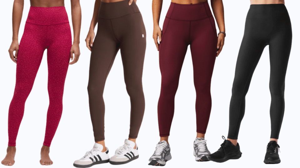Women's leggings from (left to right) Lululemon, Vuori, Fabletics, Alo Yoga.