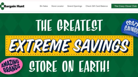 Bargain Hunt home page with tagline The Greatest Extreme Savings Store.