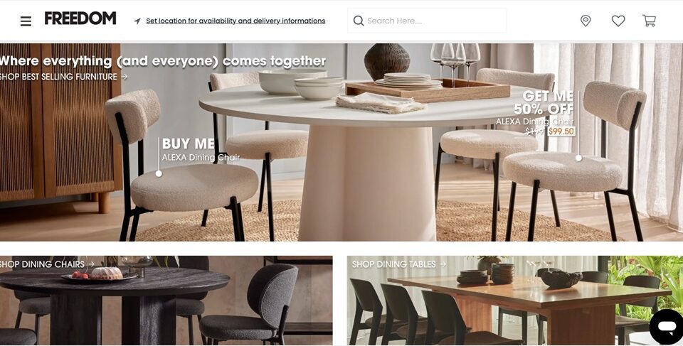 Freedom Furniture homepage