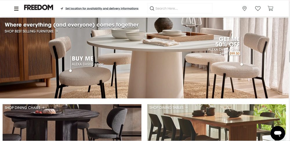 Freedom Furniture homepage