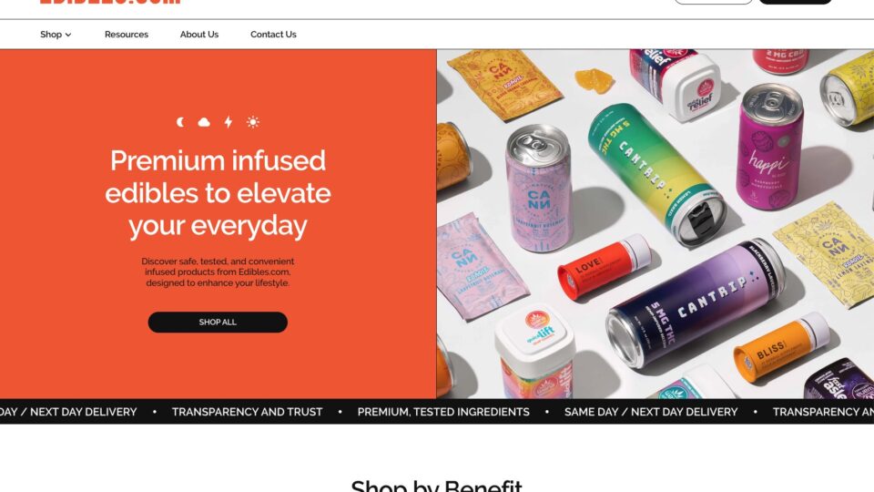 Homepage of the newly launched Edibles.com