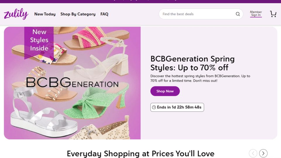 Zulily homepage