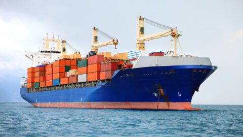 A cargo ship bring imported goods.