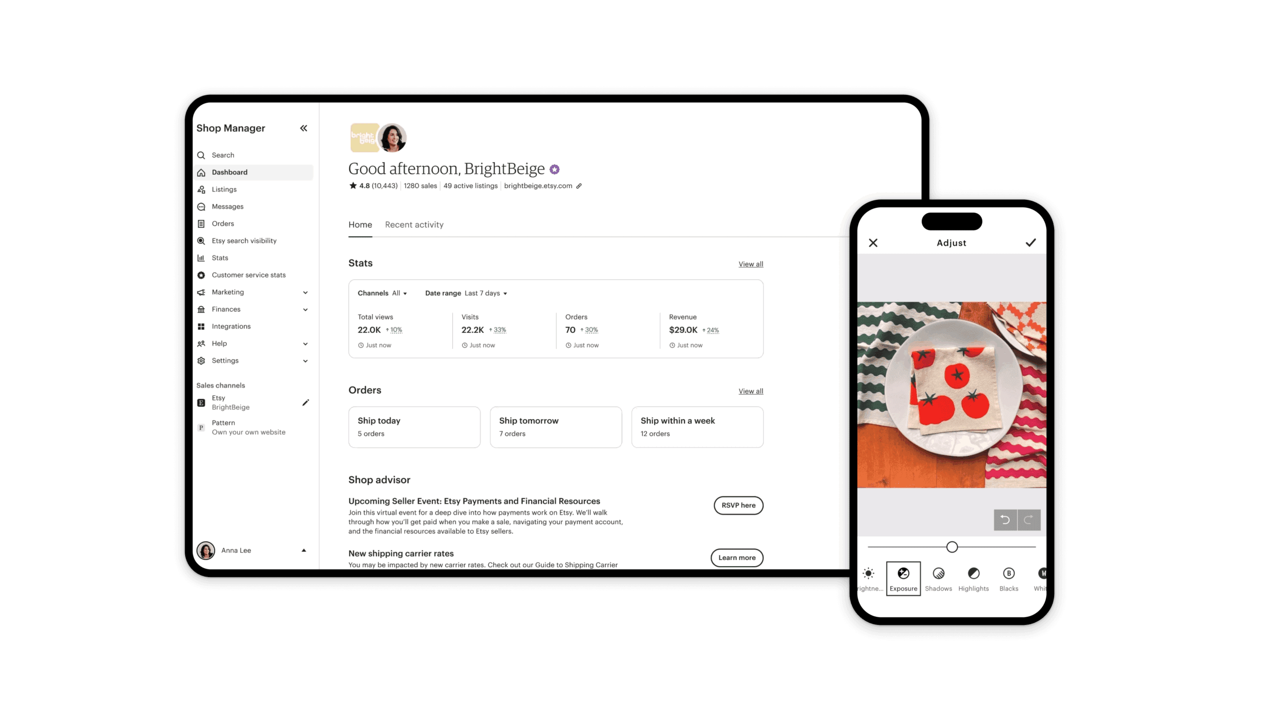 Example of the improvements to the Etsy seller interface.