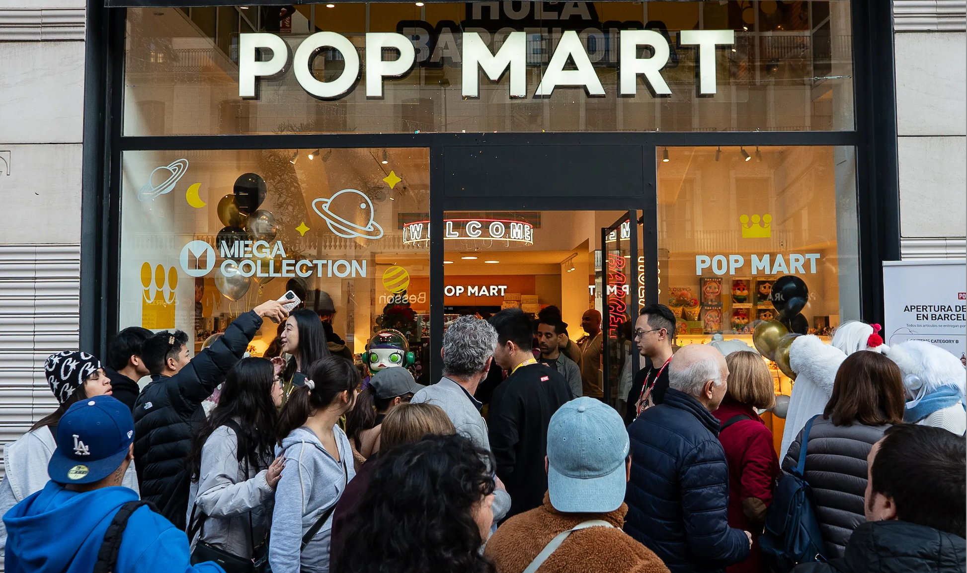 Fans crowd the entrance at a recent Pop Mart pop-up in Barcelona.