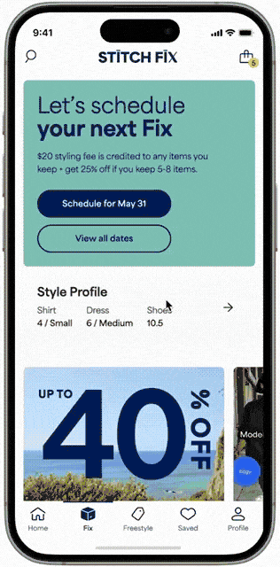 Demonstration of Stitch Fix's new Themed Fixes option.