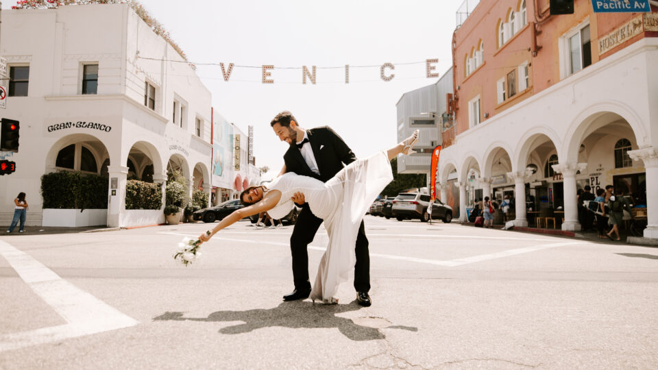 Estefany Gomez and Leonardo Rendon at their wedding in Venice, Calif. where all wedding elements were provided by JCPenney.