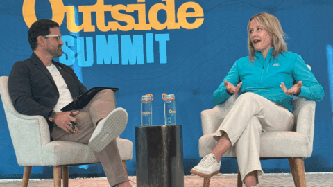 Luis Benitez, VP global government affairs at Lululemon, left, and Mary Beth Laughton, president and CEO of REI Co-op, right.