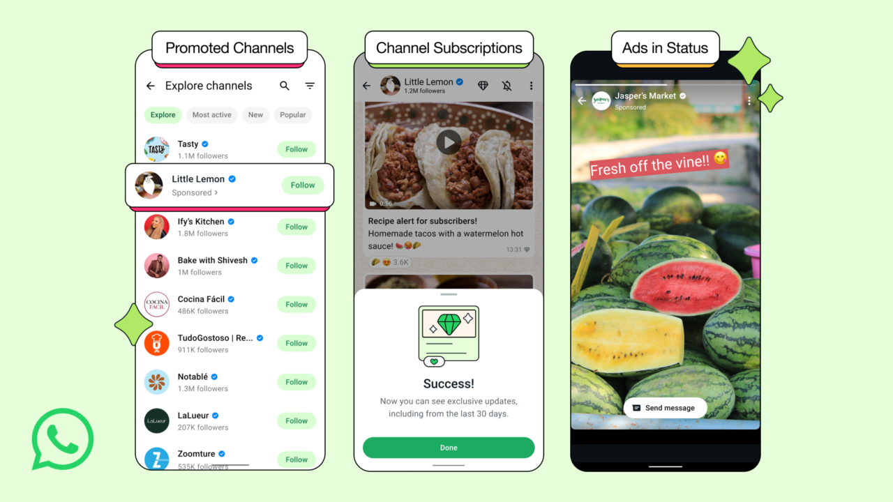Examples of new ads in WhatsApp