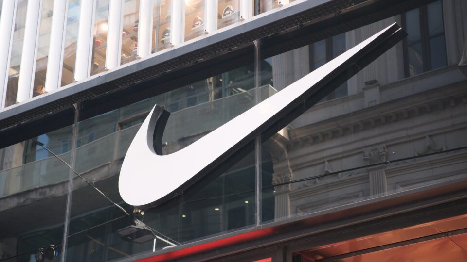 Nike swoosh on a storefront
