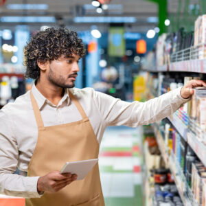 An employee uses a mobile tablet in store