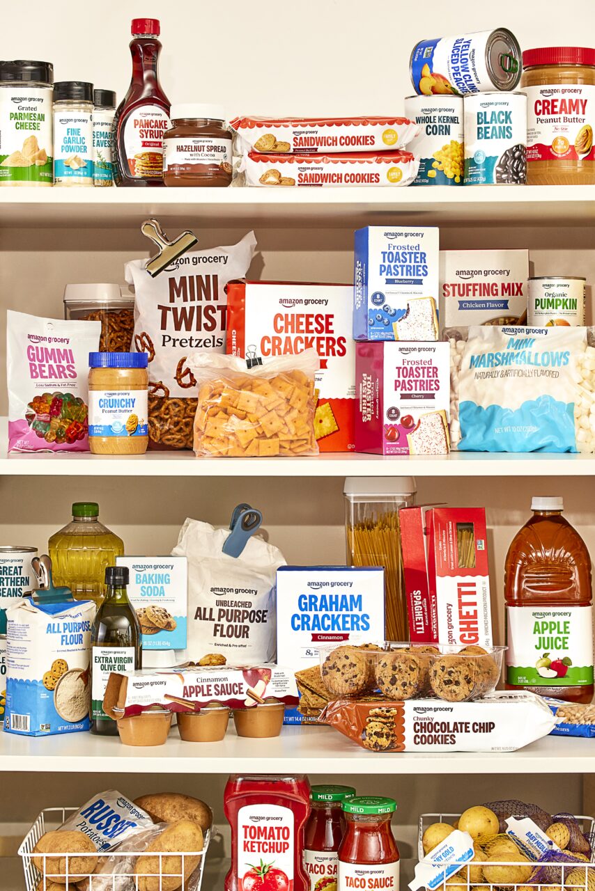 Amazon Grocery private label pantry lineup.