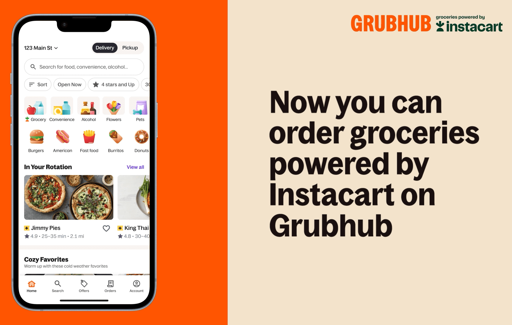 Grubhub partners with Instacart to expand its reach in grocery.