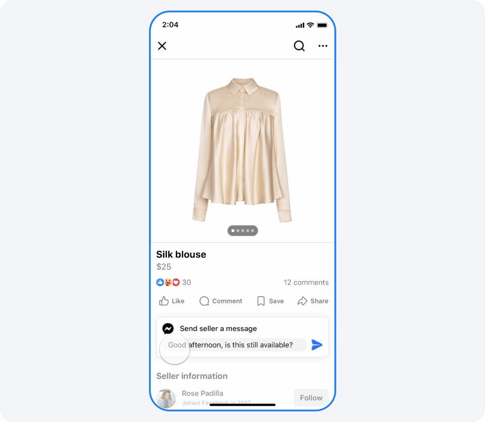 New suggested questions on Facebook Marketplace