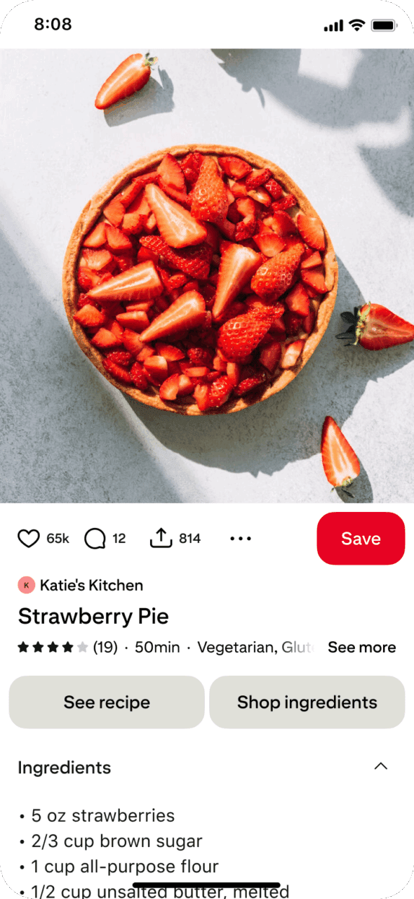 Shop ingredients experience on Pinterest