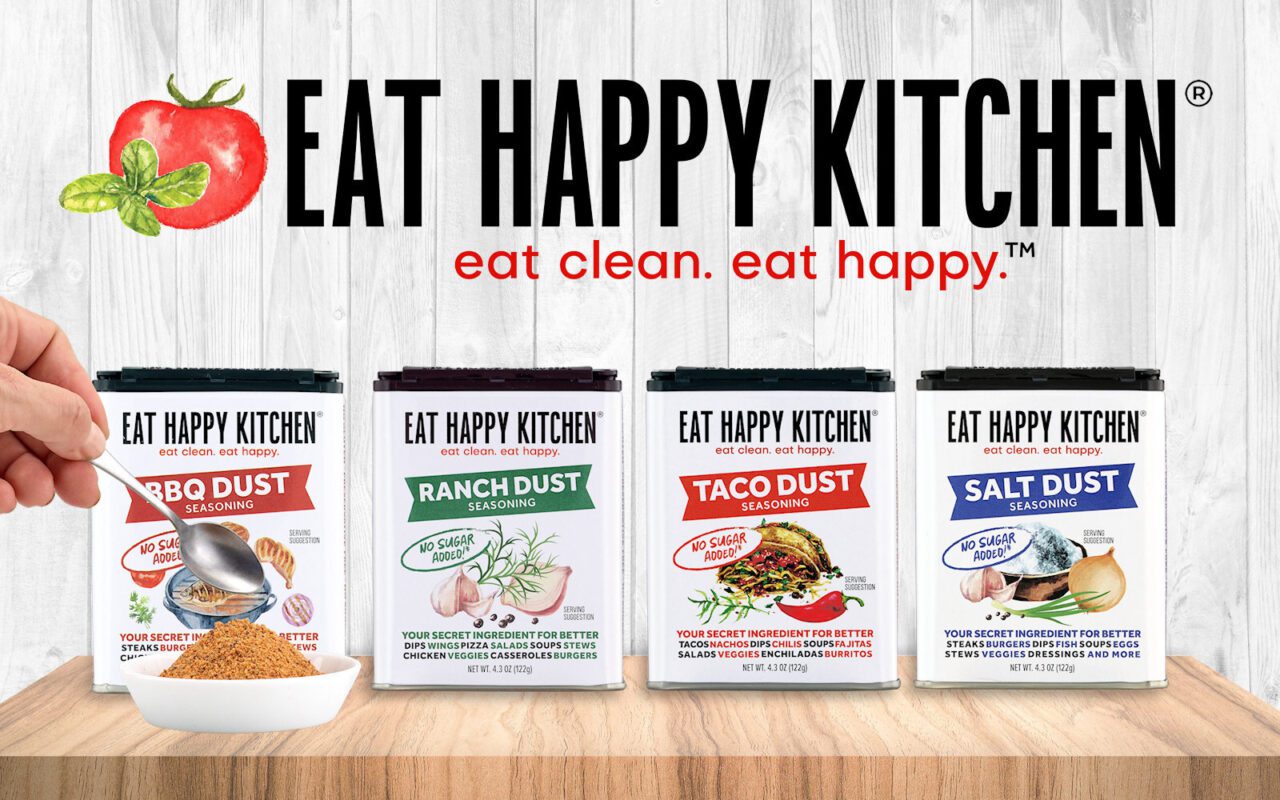 Eat Happy Kitchen's newly redesigned spice blends.