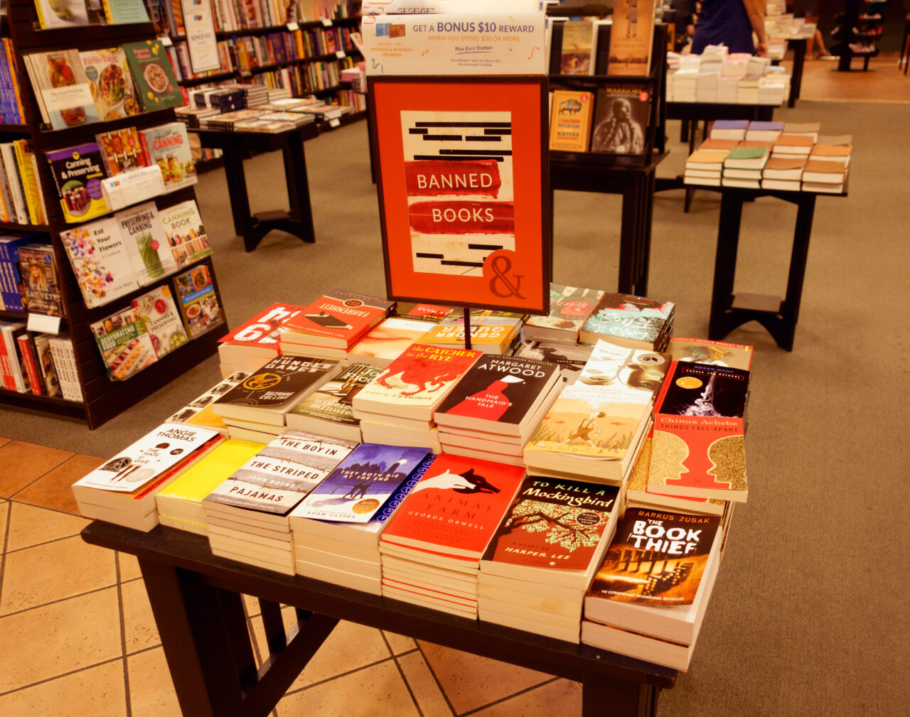 Banned books display at a Barnes and Noble in Minnesota.