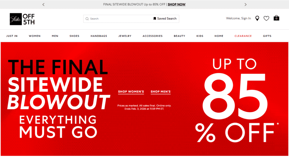 Closing sales begin at Saks Off 5th and Last Call