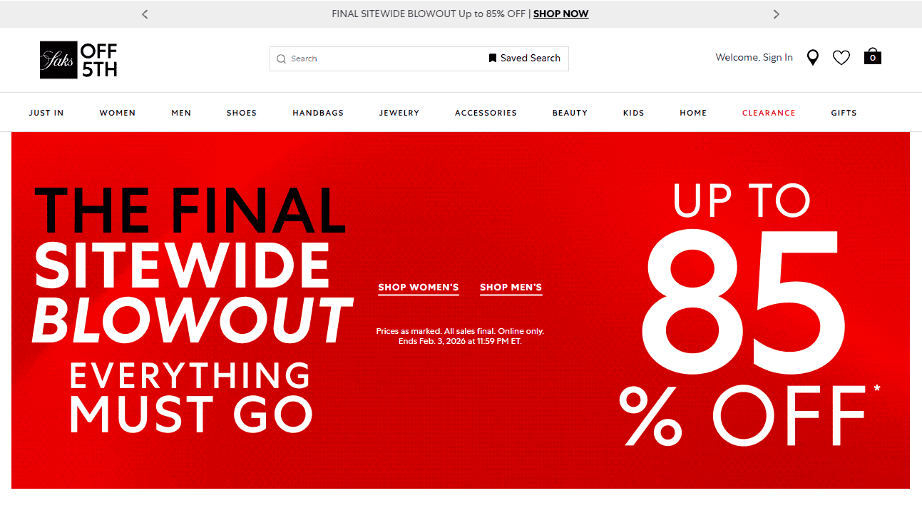 Closing sales begin at Saks Off 5th and Last Call