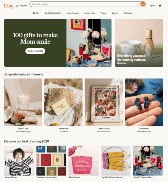 Etsy homepage
