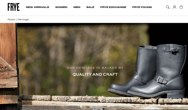 Frye homepage with both Frye Exchange and Frye Found displayed prominently in the menu.